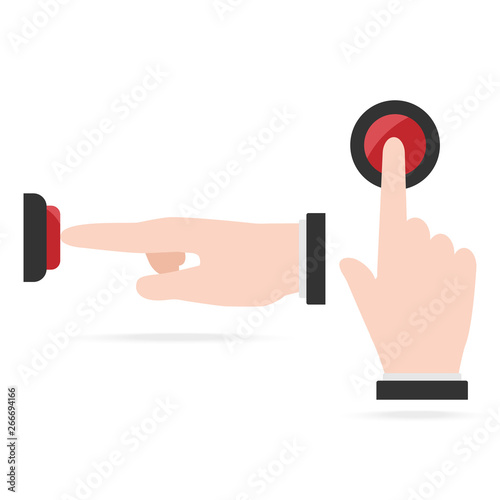 Hand and finger press on red button icon