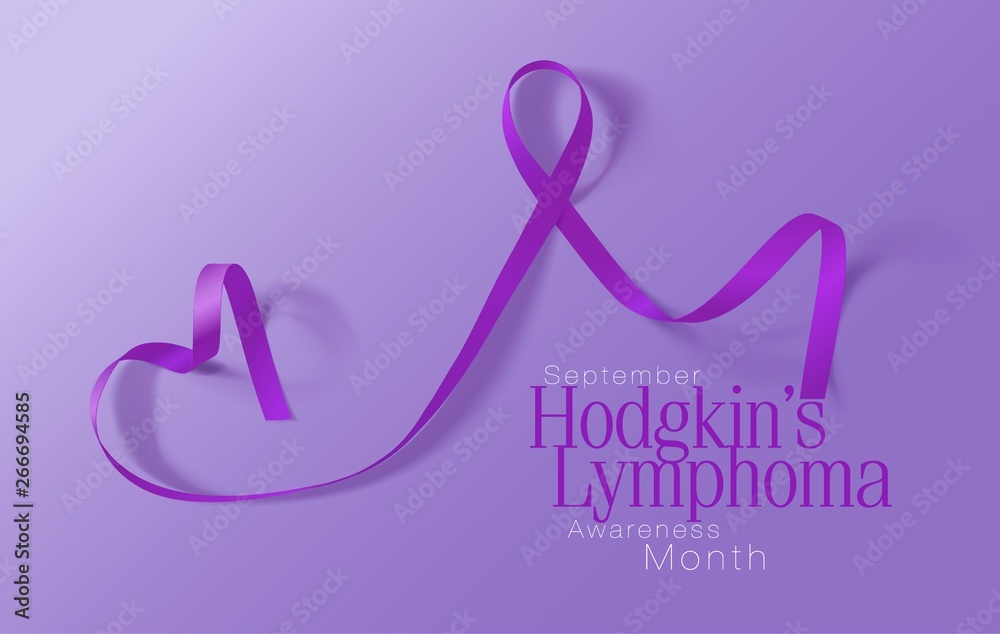 Hodgkin's Lymphoma Awareness Calligraphy Poster Design. Realistic Violet Ribbon. September is Cancer Awareness Month. Vector