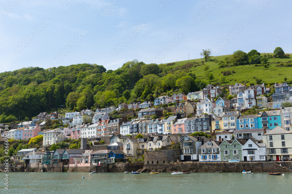 Bayards Cove Fort Dartmouth Devon with houses on the hillside in historic English town with the River Dart