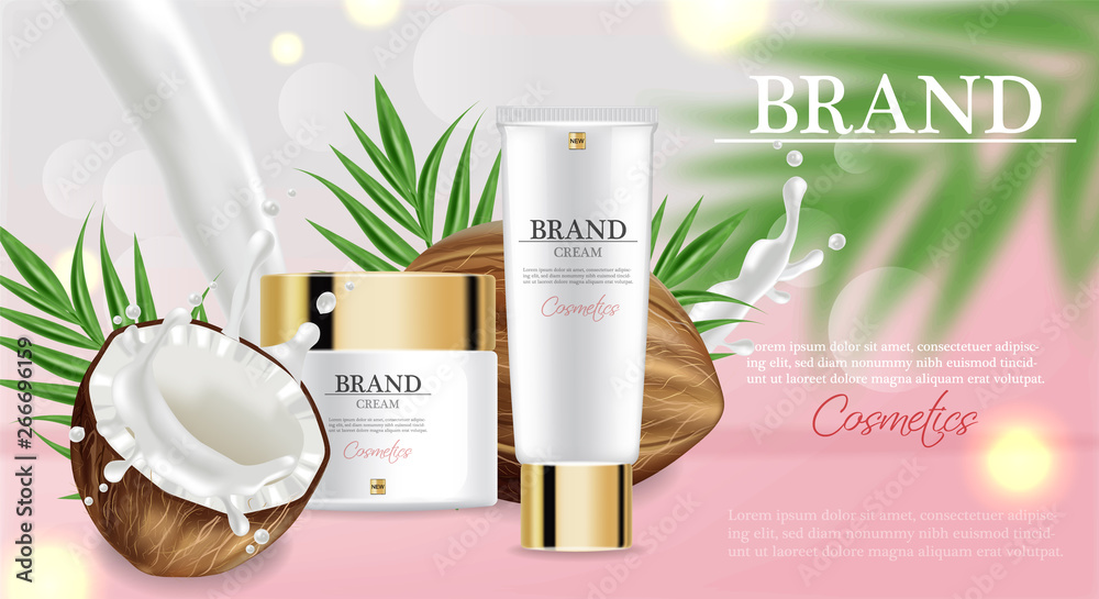 Coconut cream moisturizer Vector realistic. Product packaging mockup ...