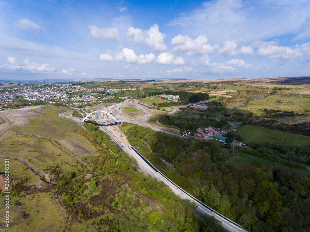 Fototapeta premium Aerial view of major road works on the A465 Brynmawr to Gilwern Road Widening Scheme, Wales