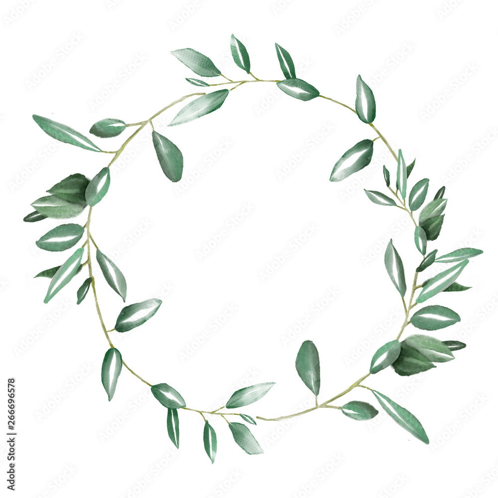 Watercolor frame of leaf. Botanic ornament concept. Isolated illustration for your unique decoration with greeting card, valentine card, wedding card. Clipping path included.