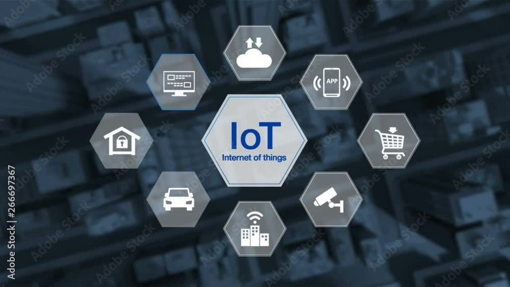Intelligent Smart building in smart city, Aerial view, Internet of ...