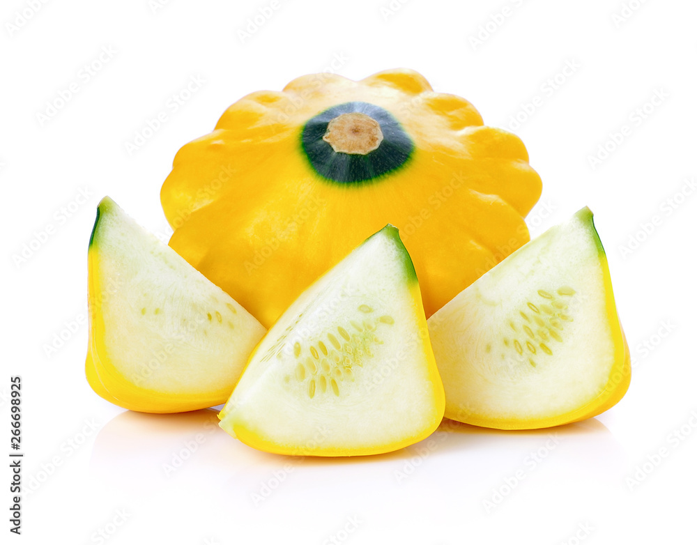 Yellow pattypan squash isolated on white background. Yellow pattypan squash isolated on white background.