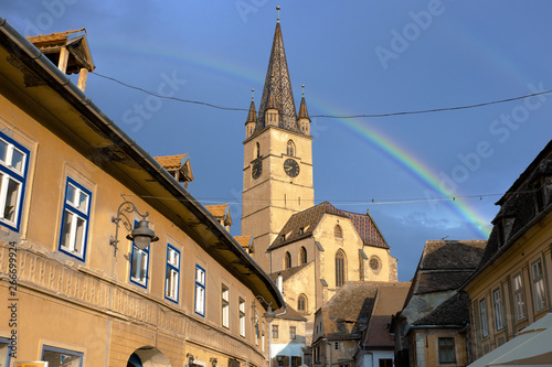 Rainbow On Sibiu Medieval Old Town, Romania