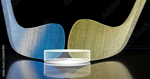 Holographic hockey background. Abstract sport image. Hockey network structure. Digital computer image. Generative picture. 3D illustration, 3D rendering