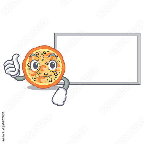 Thumbs up with board seafood pizza served on character plate