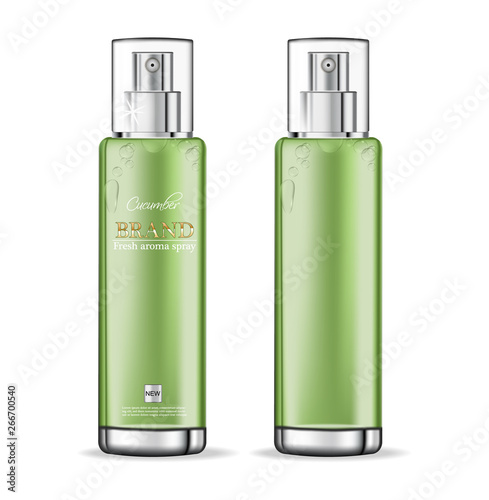 Cucumber cosmetics collection Vector realistic. Moisturizer hydration cosmeti...