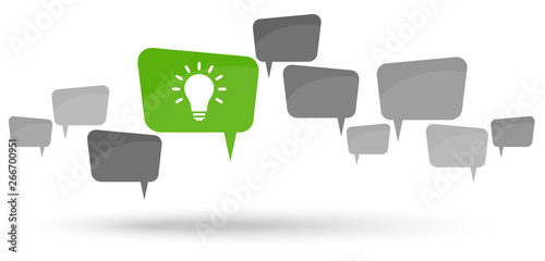 gray speech bubbles with green light bulb
