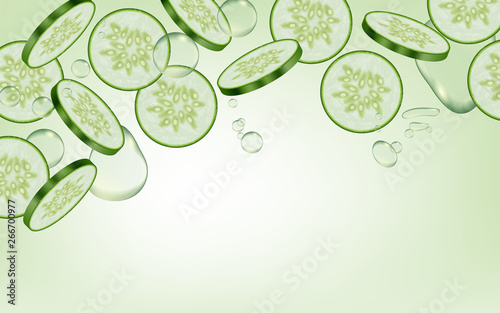 Cucumber Vector realistic. Fresh tasty slices vegetable detailed 3d illustrations
