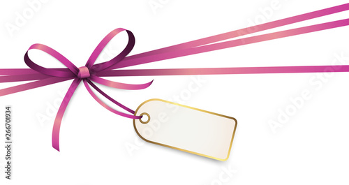 purple colored ribbon bow with hang tag