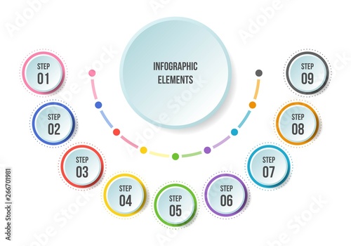Half Circle chart, Timeline infographic templates