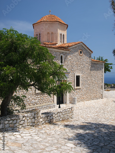 Byzantine orthodox church in a Greek Village. Taxiarhis church in Areopoli, Mani, Greece. photo