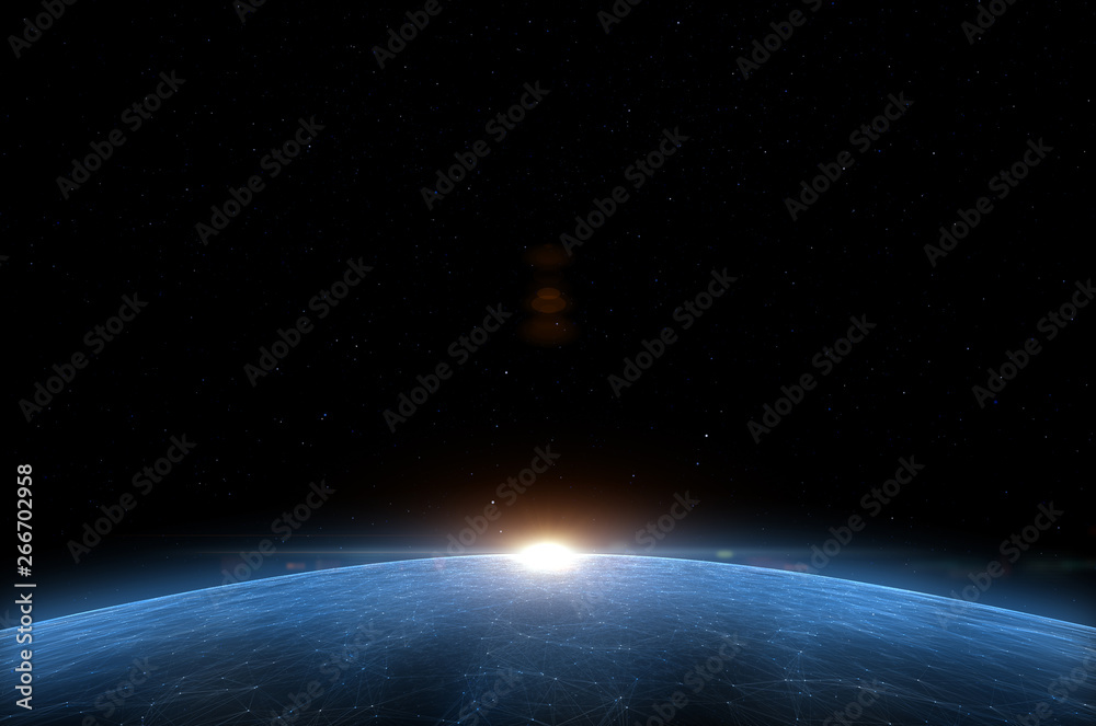 Artistic globe with sunrise in cosmos - obrazy, fototapety, plakaty 