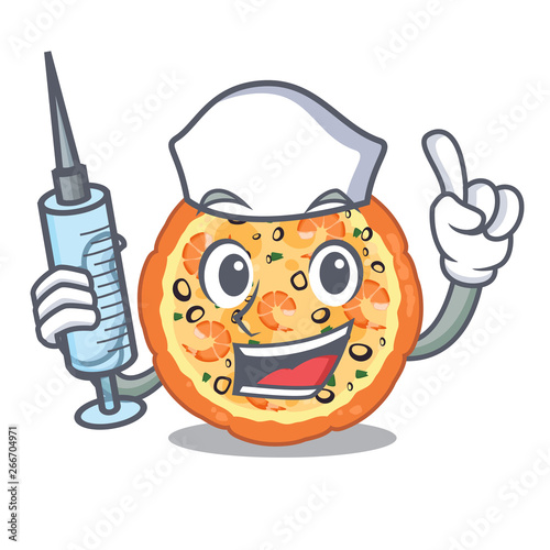 Nurse seafood pizza isolated with in cartoon