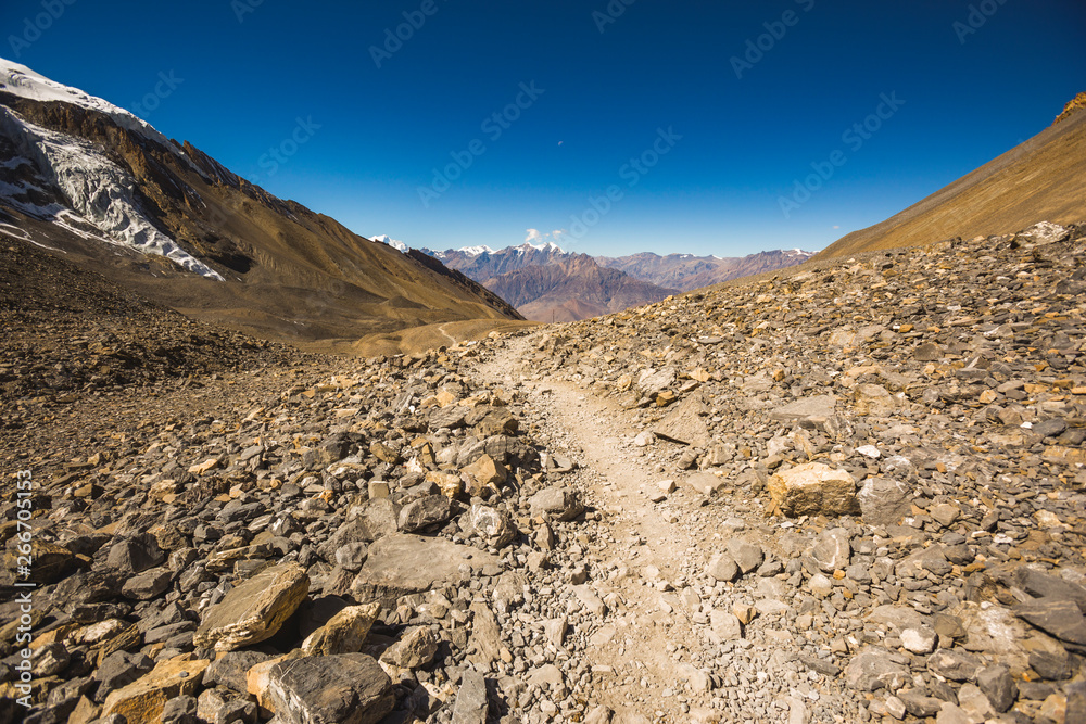 Way through Thorong la Pass, Himalaya mountains. Nepal