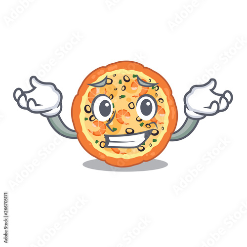 Grinning seafood pizza isolated with in cartoon