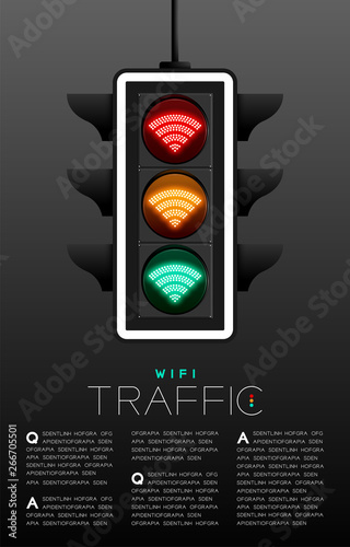 LED Traffic Light with Wifi symbol, Wireless internet connect concept poster or flyer template layout design illustration isolated on grey gradients background with copy space, vector eps 10