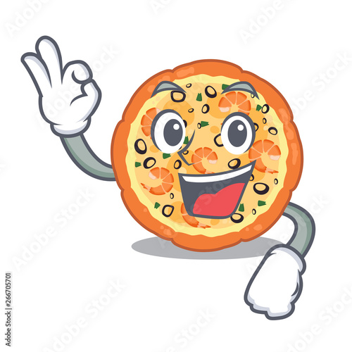 Okay seafood pizza isolated with in cartoon