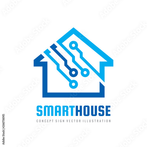 Smart house logo design template. Build vector sign. Home digital electronic technology icon. 