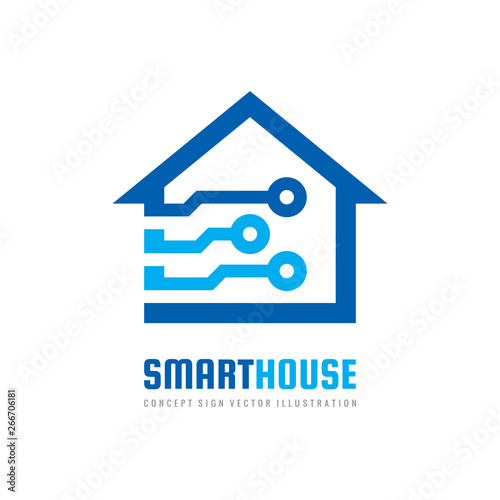 Smart house logo design template. Build vector sign. Home digital electronic technology icon. 
