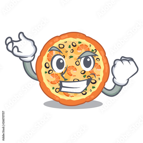 Successful seafood pizza isolated with in cartoon