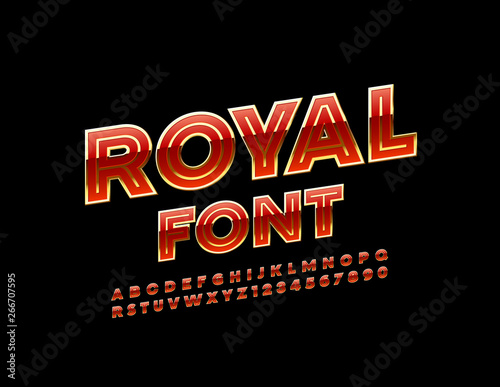 Vector Royal Font. Elegant Uppercase Alphabet. Set of Red and Golden Letters and Numbers 