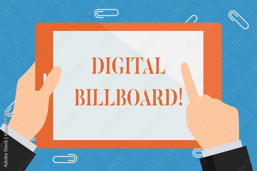 Conceptual hand writing showing Digital Billboard. Concept meaning billboard that displays digital images for advertising Hand Holding Pointing Touching Color Tablet White Screen Conceptual hand writing showing Digital Billboard. Concept meaning billboard that displays digital images for advertising Hand Holding Pointing Touching Color Tablet White Screen