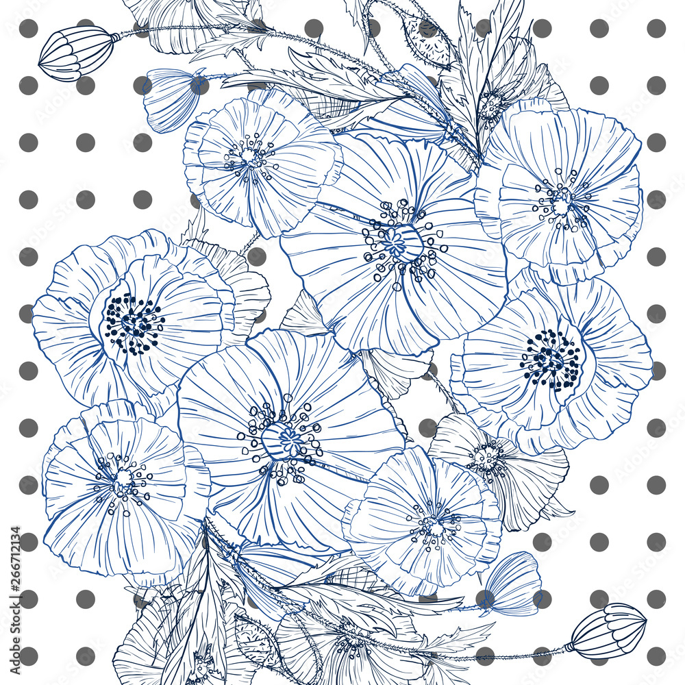 Obraz premium Beautiful ink popies. Hand-drawn illustration flower backgraund.
