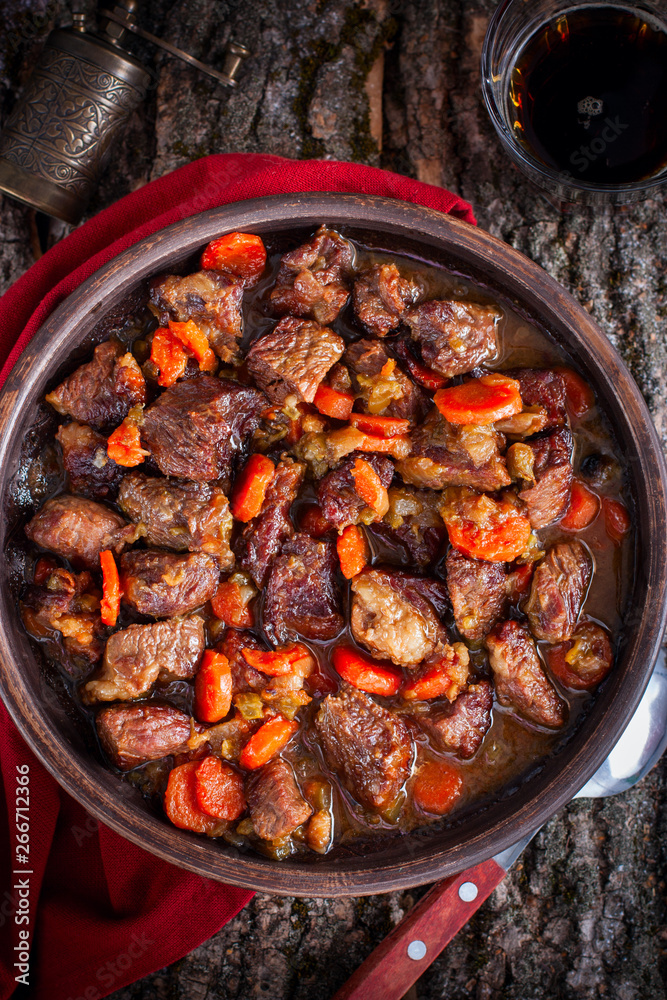 Fototapeta premium Irish beef, traditional roast, top view, selective focus
