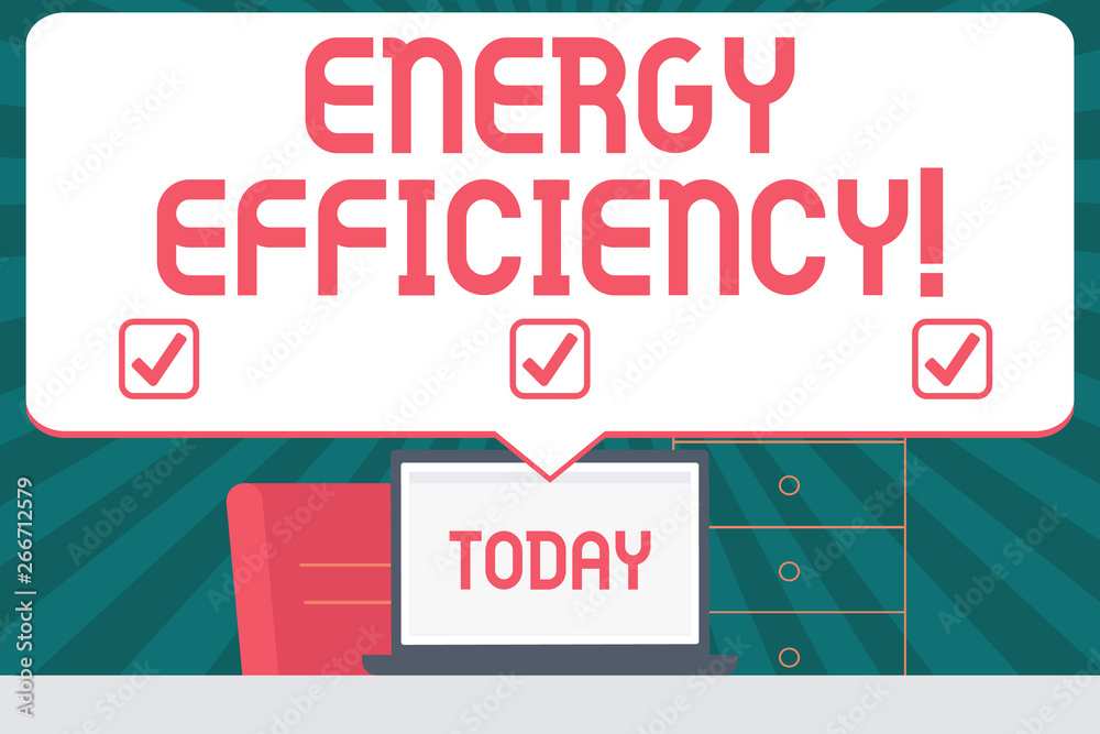 Handwriting text writing Energy Efficiency. Conceptual photo reduce the amount of energy required to provide product Blank Huge Speech Bubble Pointing to White Laptop Screen in Workspace Idea Handwriting text writing Energy Efficiency. Conceptual photo reduce the amount of energy required to provide product Blank Huge Speech Bubble Pointing to White Laptop Screen in Workspace Idea