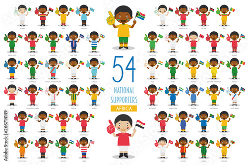 Set of 54 national sport team fans from African countries Vector Illustration