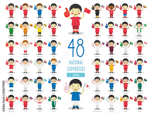 Set of 48 national sport team fans from Asian countries Vector Illustration