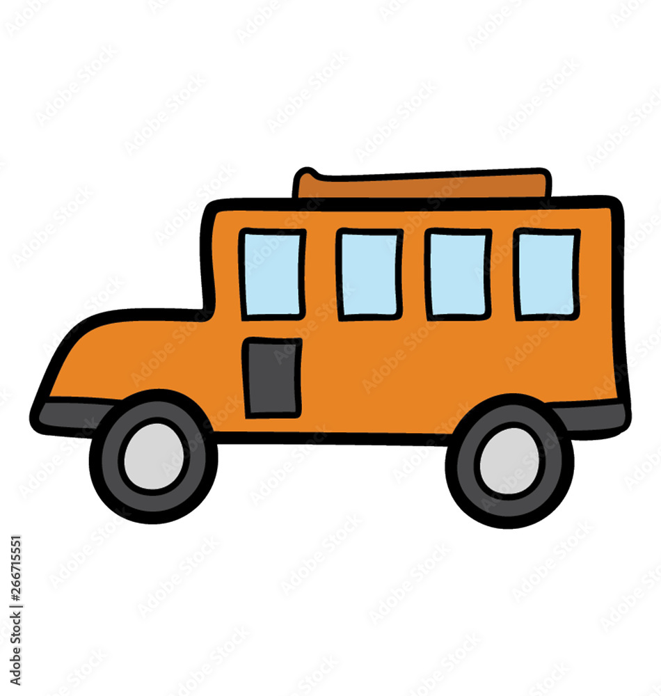 School bus icon in doodle design