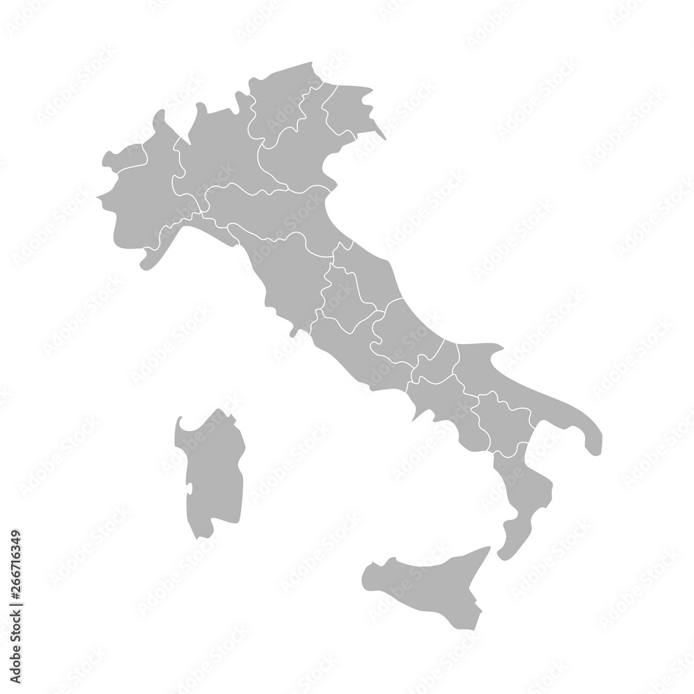 Naklejka Vector isolated illustration of simplified administrative map of Italy. Borders of the provinces (regions). Grey silhouettes. White outline