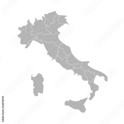 Vector isolated illustration of simplified administrative map of Italy. Borders of the provinces (regions). Grey silhouettes. White outline