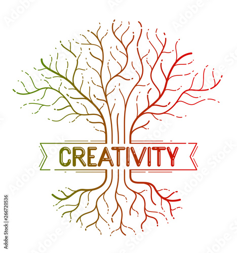 Creativity concept shown with colorful tree vector linear style icon or logo drawing.