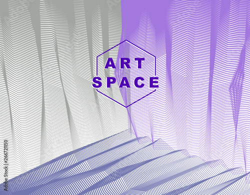Abstract linear textured vector art background for design, psycho hypnotic futuristic 3d space inside the box or room. Fantastic psychedelic trendy modern op art, optical dimensional illusion.