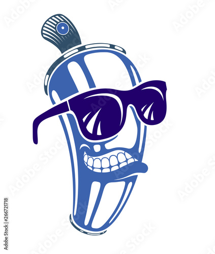 Graffiti paint spray can cartoon character, vector illustration, urban teen culture theme.