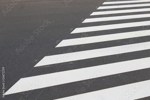 White . line on city asphalt road background. pedestrian crossing. Copy space for text.