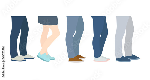 People stand in line. Queue, waiting. Shoes on feet. Vector cartoon flat style illustration set isolated