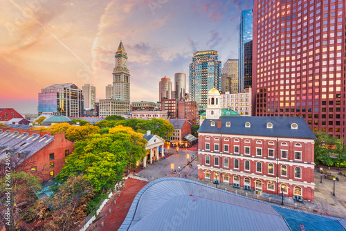 Boston, Massachusetts, USA downtown markets and cityscape photo