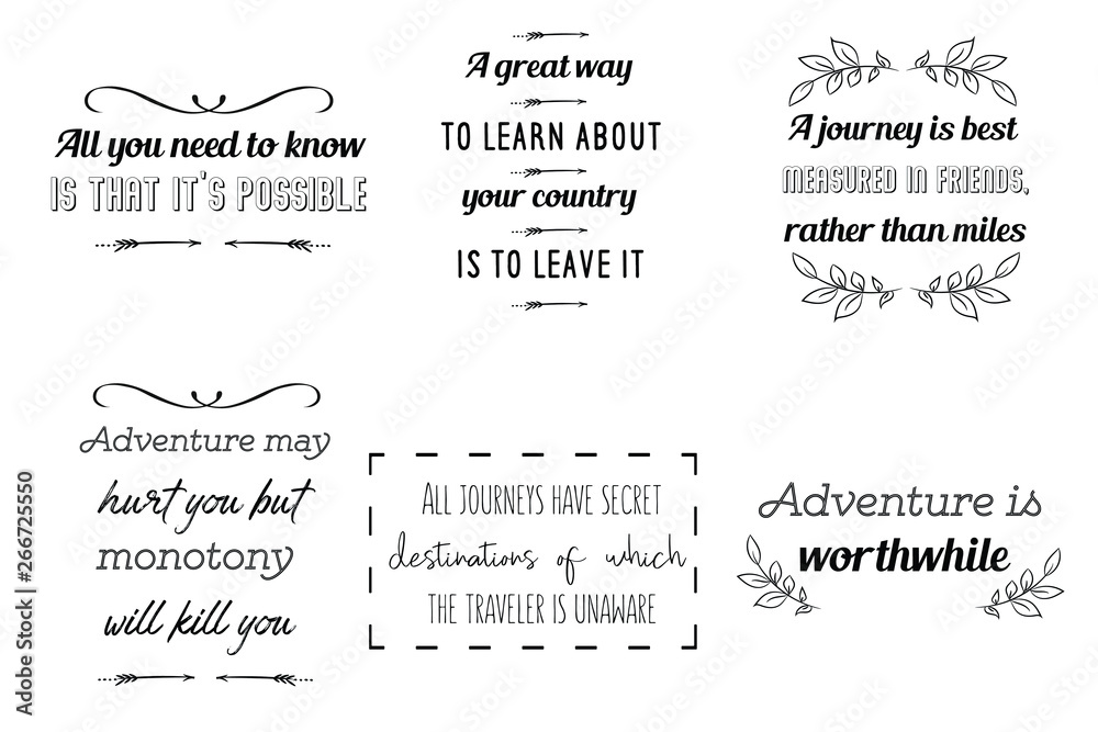 Calligraphy saying for print about Travel and adventures. Vector Quote for typography and Social media post. Modern Inspiration Design