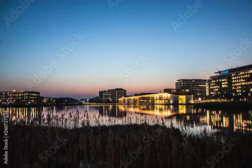 The Dutch technology business park High Tech Campus in Eindhoven by sunset