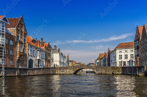 Beautiful canal and traditional houses in the old town of Bruges © tbralnina