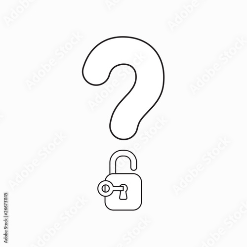 Vector icon concept of question mark with padlock and key unlock.