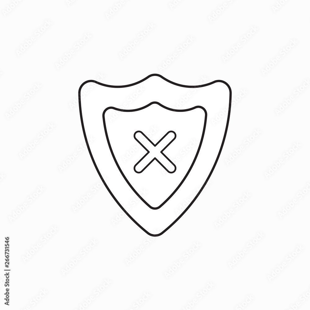 Vector icon concept of shield guard with x mark. Vector icon concept of shield guard with x mark.