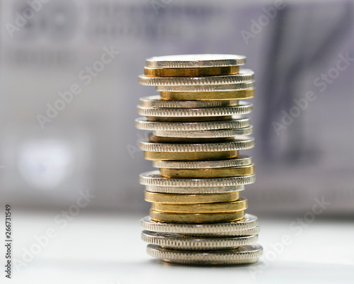 Stack of mixed Danish Kroner coins - The Krone is the official currency of Denmark.