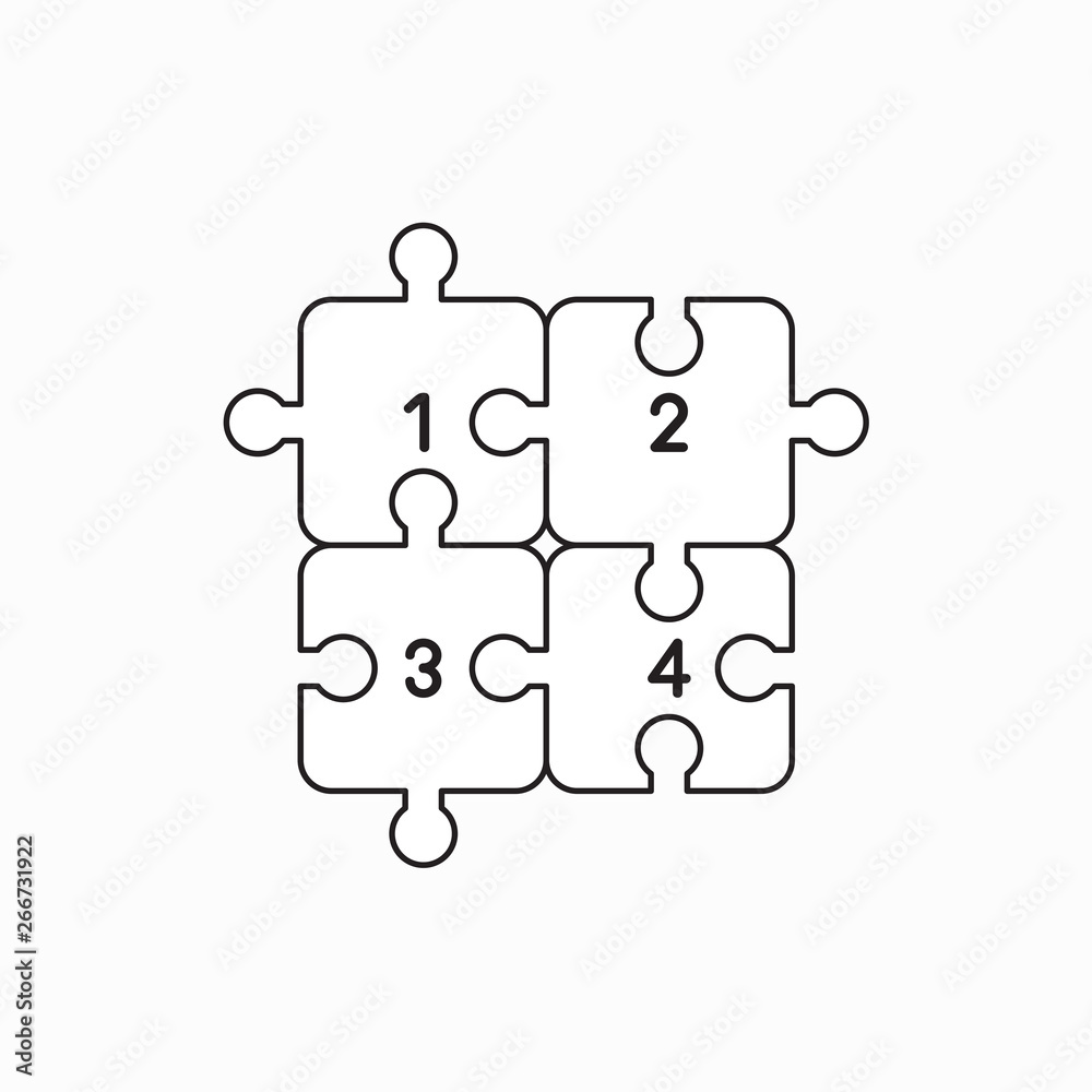 Vector icon concept of four puzzle jigsaw pieces connected. Vector icon concept of four puzzle jigsaw pieces connected.