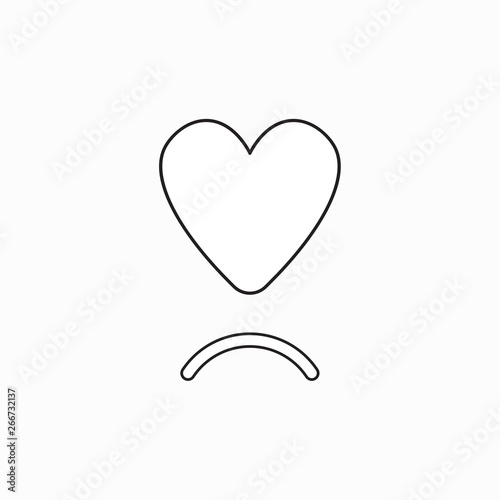 Vector icon concept of heart with sulking mouth.